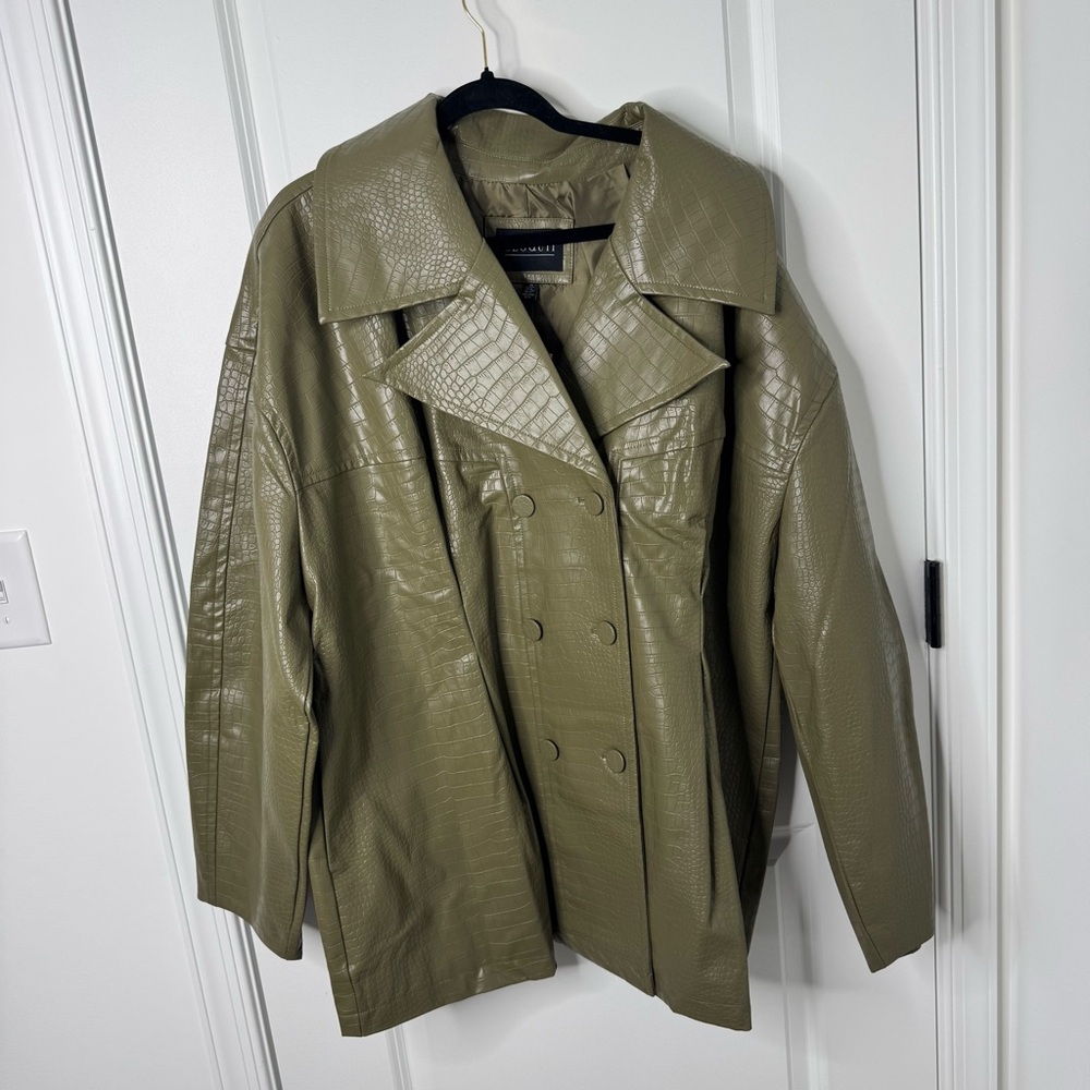 Eloquii Olive Green Croc-Embossed Double-Breasted Trench Coat NWT 24